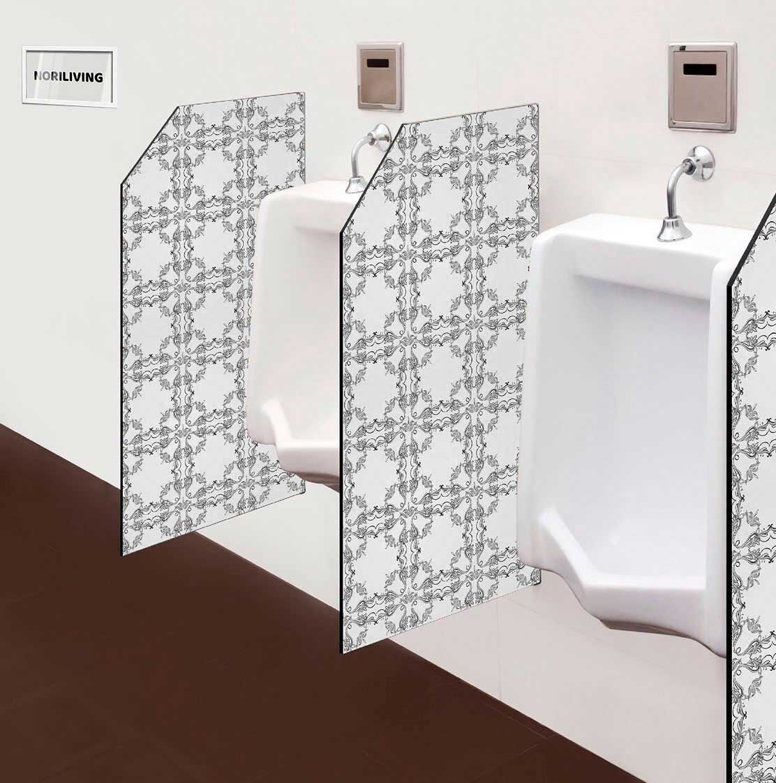 in der Toilette eingebaute Schamwand mit Motiv Fliesen Pastellfarben 901 schwarz-weiß