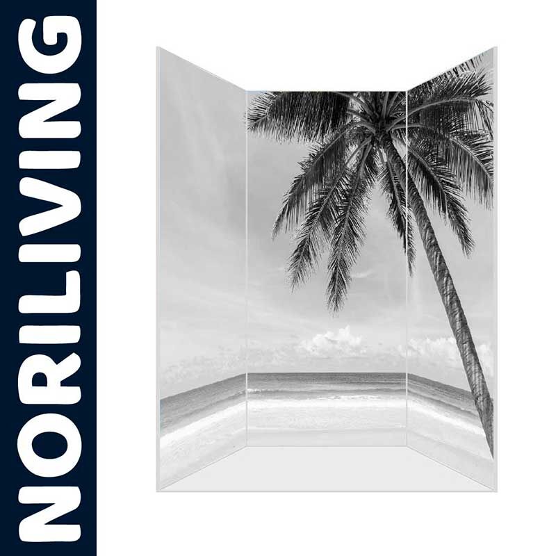 Dekorativer Raumteiler von Norliving mit schwarz-weißem Strand- und Palmenmotiv