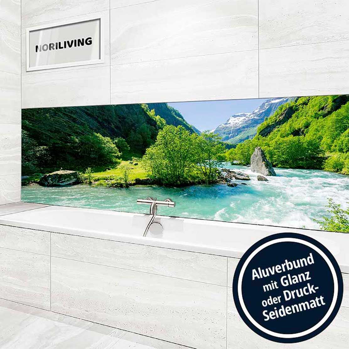 Ansicht des Badrückwand-Motivs Schönes Flam-Tal in Norwegen 082 Höhe zentriert