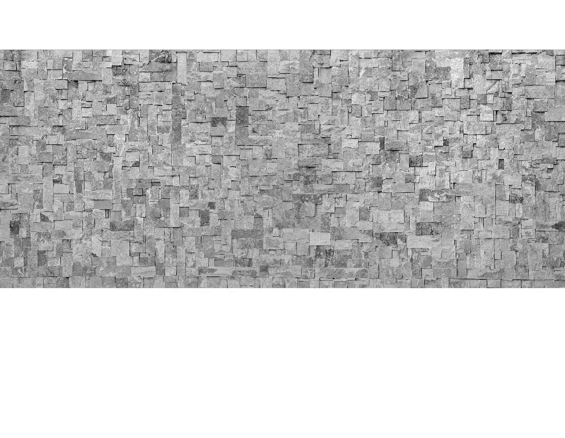 Detailansicht einer grauen Steinwand mit geometrischen rechteckigen Mustern