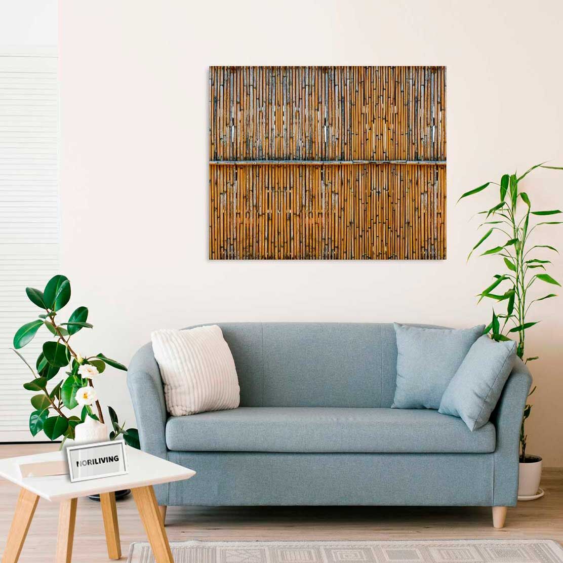 Wandbild über dem Sofa mit Motiv Bambuszaun 202