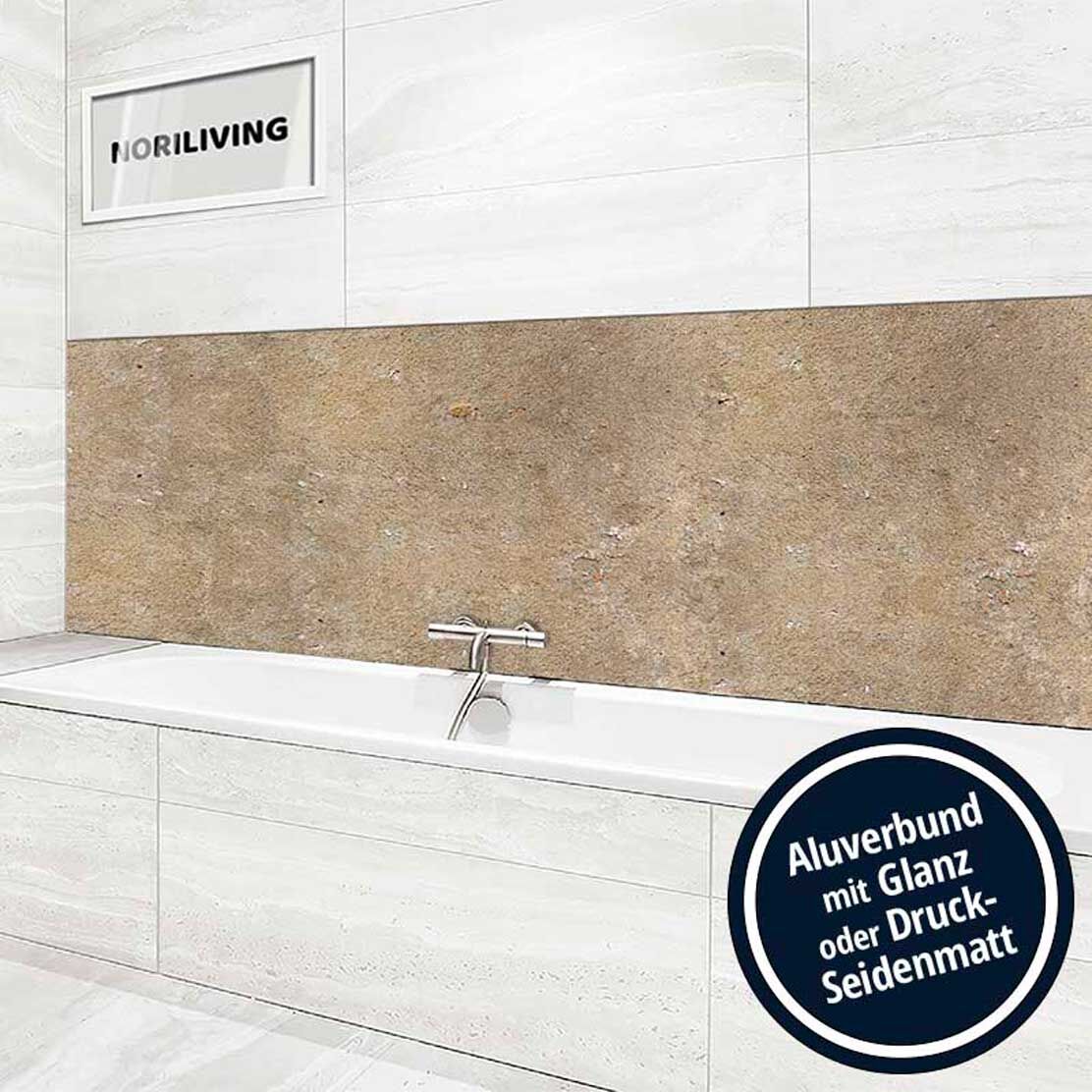 Ansicht des Badrückwand-Motivs verputzte Wand beige 423 Höhe zentriert