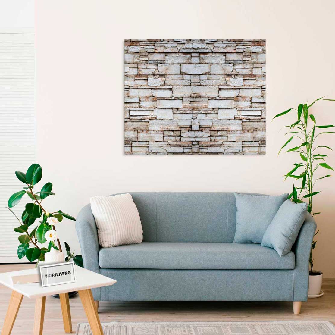 Wandbild über dem Sofa mit Motiv Natursteinmauer beige 454