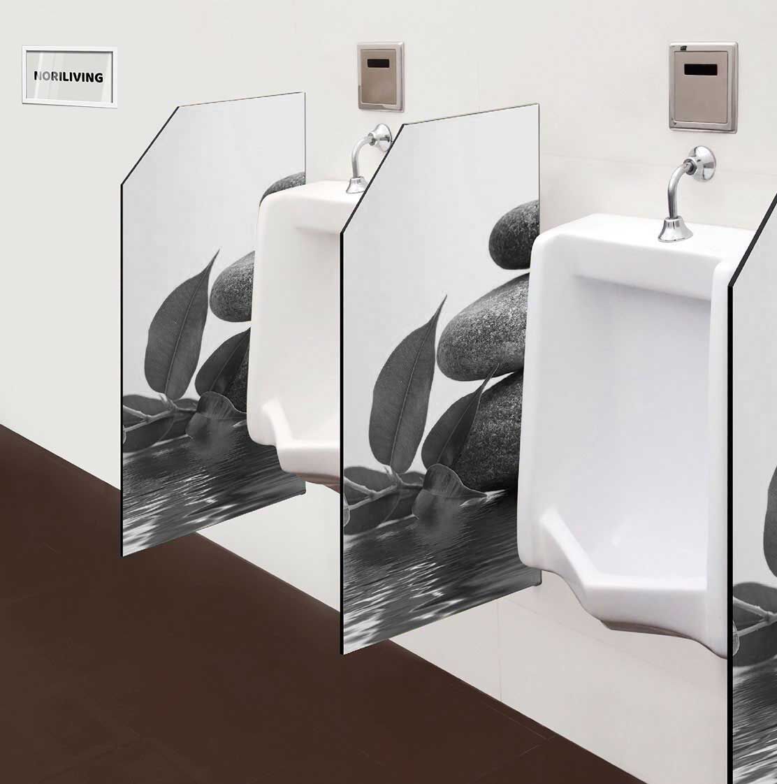 in der Toilette eingebaute Schamwand mit Motiv Zen Steine 483 schwarz-weiß