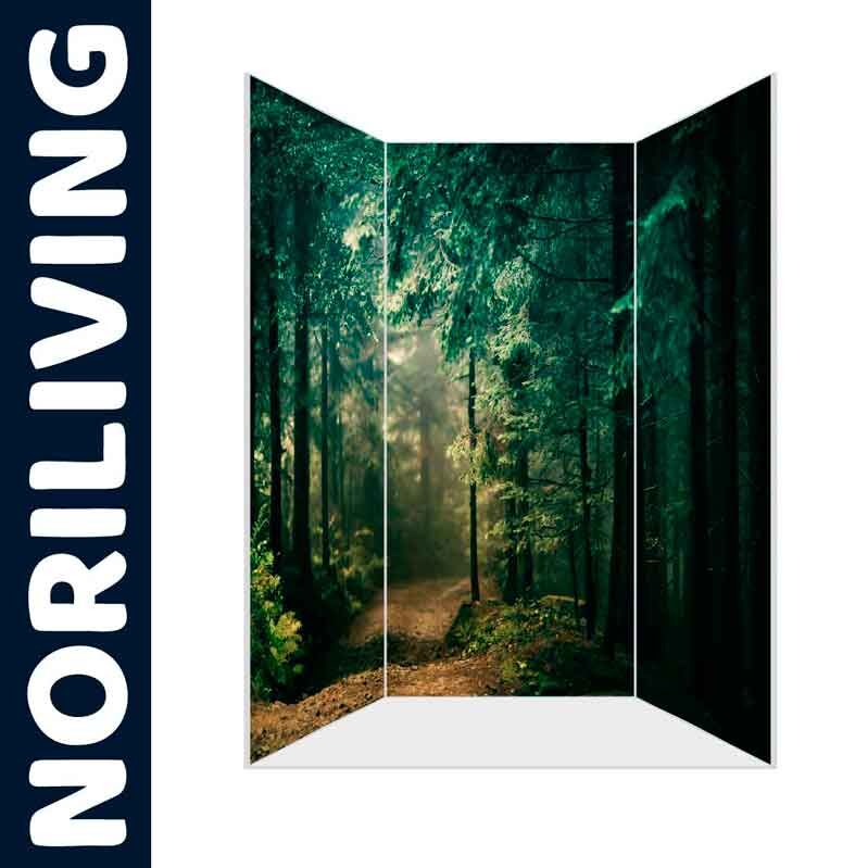 Dekorativer Raumteiler von NORILIVING mit einem Waldpfad aufgedruckt, ideal zur Raumtrennung und Dekoration.