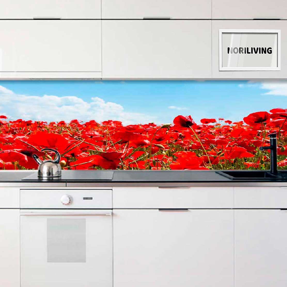 in der Küche eingebaute Küchenrückwand mit Motiv Rote Mohnblumen 735
