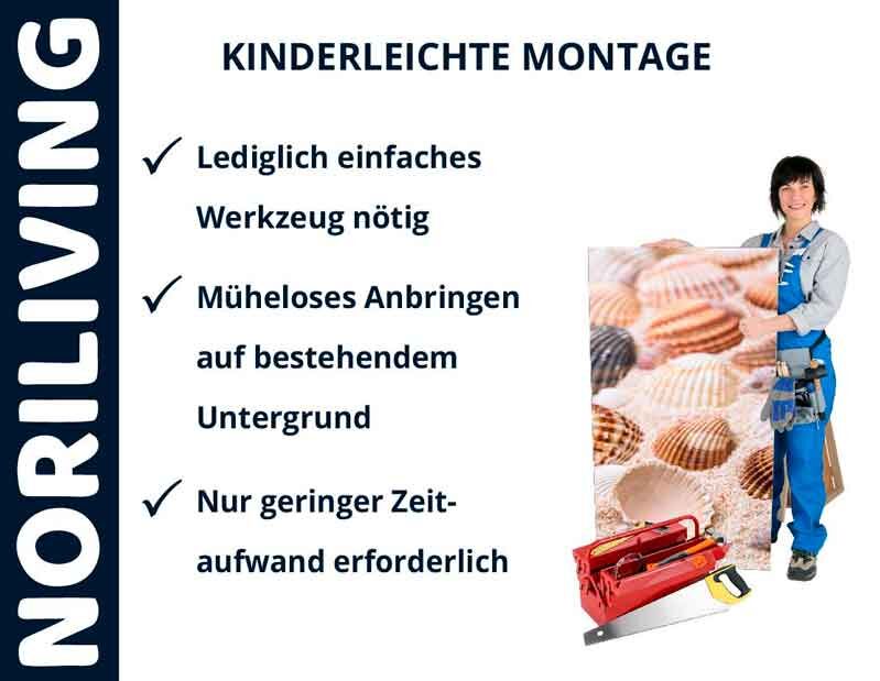 Frau mit Werkzeug und Bild, kinderleichte Montage durch NoriLiving mit wenig Zeitaufwand und einfachem Werkzeug