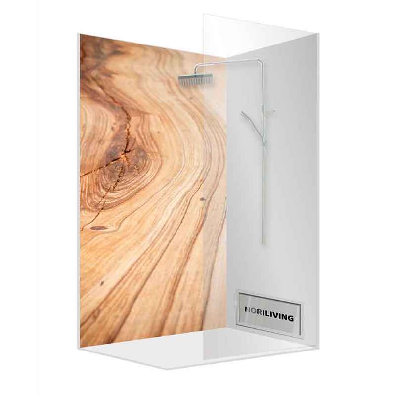 Moderne Duschrückwand mit realistischem Holzdesign und markantem Muster von NORILIVING