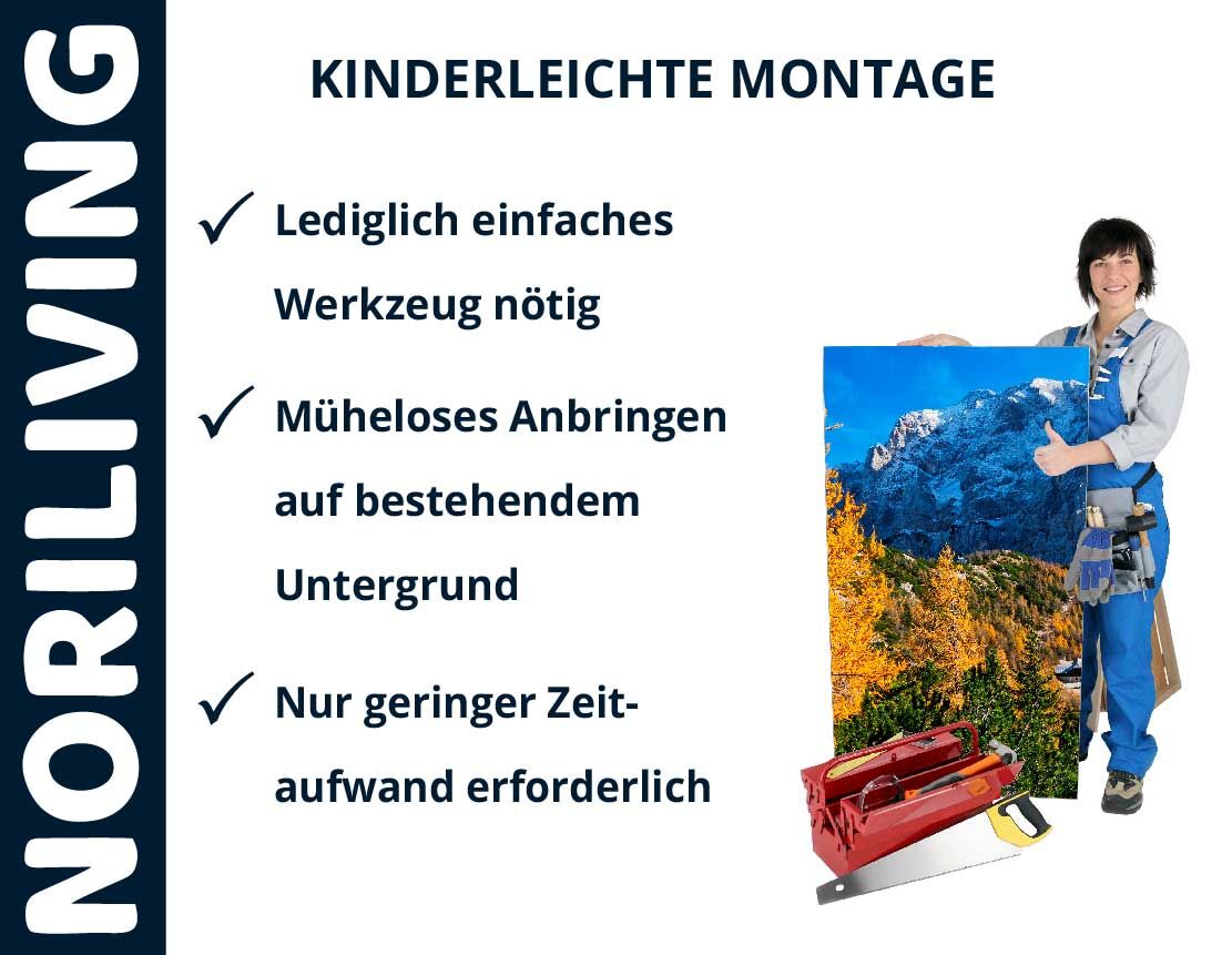 Aufzählung der Vorteile einer Badrückwand aus Aluverbund