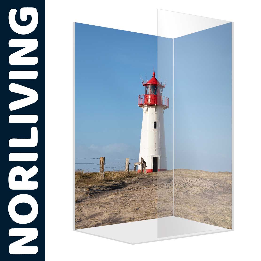 Abbildung einer Eck-Duschrückwand mit Motiv Leuchtturm auf Sylt Nordsee 076