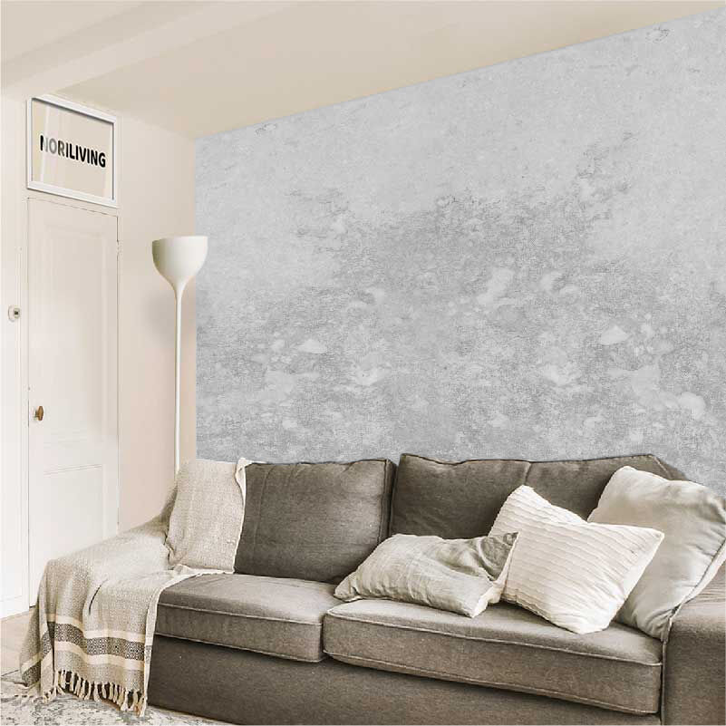 im Wohnzimmer eingebaute Wohnzimmerrückwand mit Motiv Marmor hell beige 527 schwarz-weiß