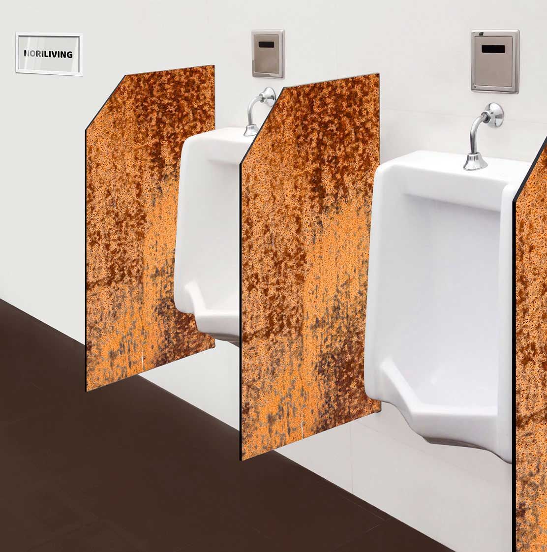 in der Toilette eingebaute Schamwand mit Motiv Rost 518
