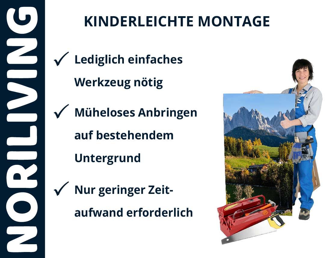 Aufzählung der Vorteile einer Badrückwand aus Aluverbund