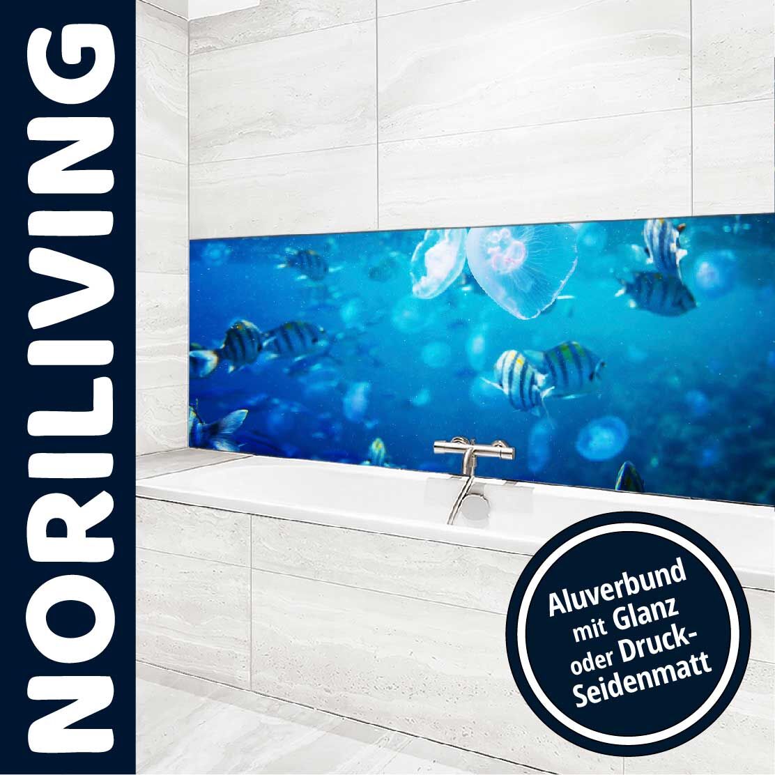 Ansicht des Badrückwand-Motivs Unterwasserwelt 150 Unterkante