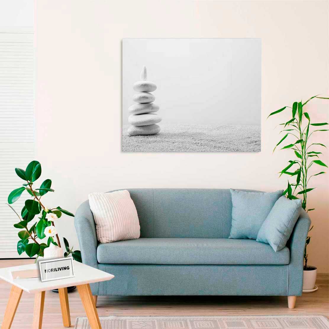 Wandbild über dem Sofa mit Motiv Zen Sand beige 298 schwarz-weiß