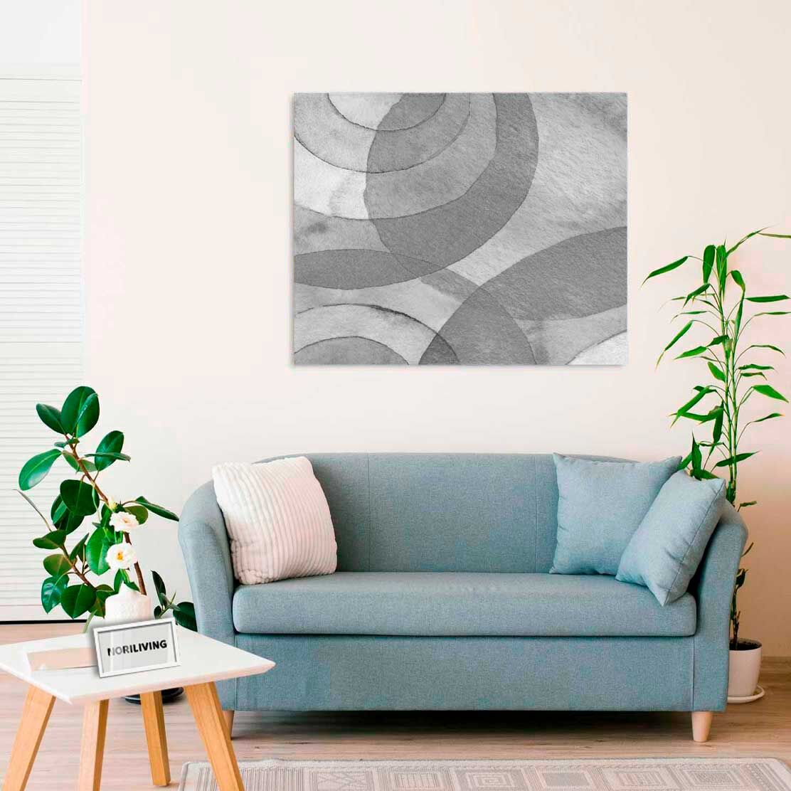 Wandbild über dem Sofa mit Motiv abstrakte Aquarellkreise 407 schwarz-weiß