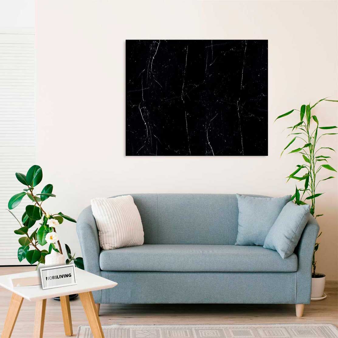 Wandbild über dem Sofa mit Motiv Marmor schwarz 950