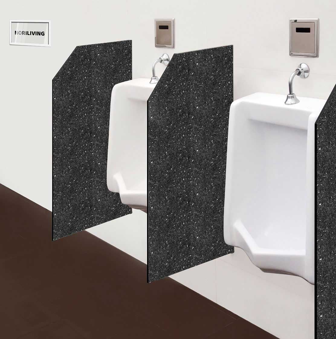 in der Toilette eingebaute Schamwand mit Motiv Schwarzer Granit 660 schwarz-weiß