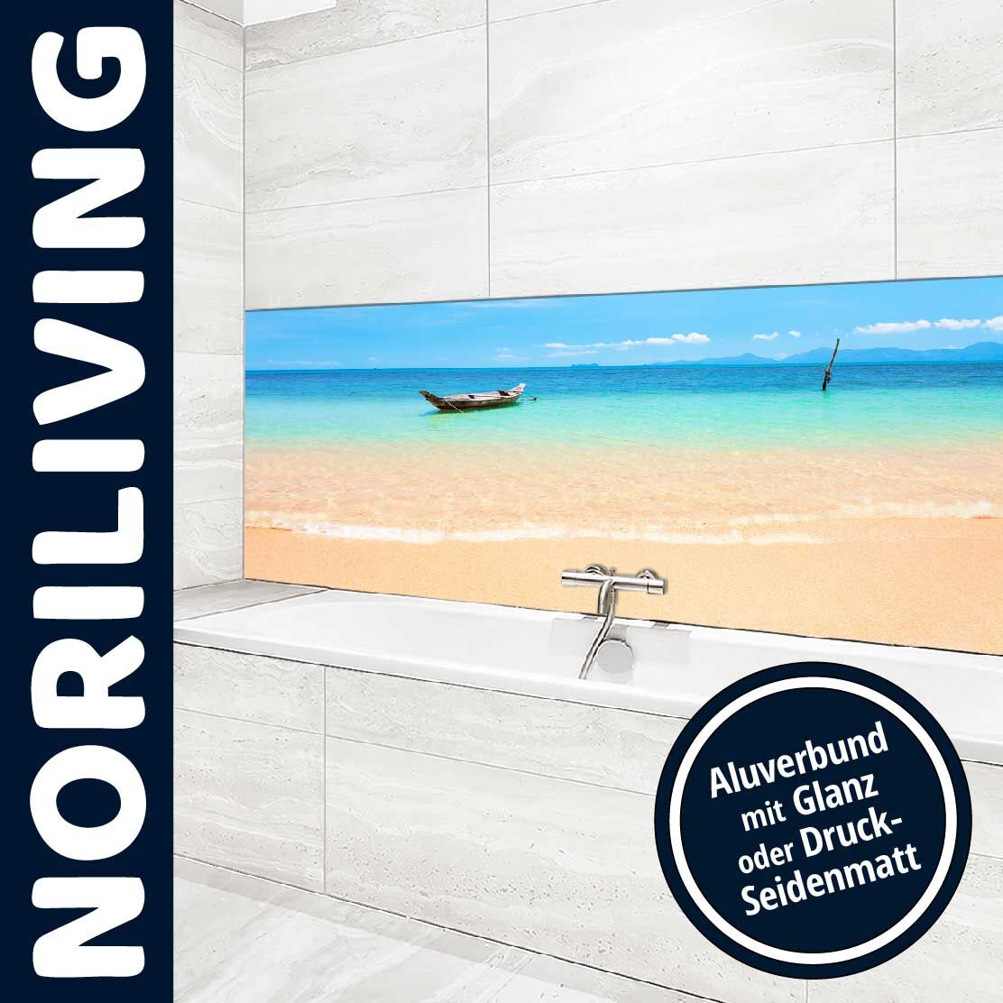 Foto eines Badezimmers mit Aluverbund in Strandoptik, bietet glanzvolle oder seidenmatte Ausführung.