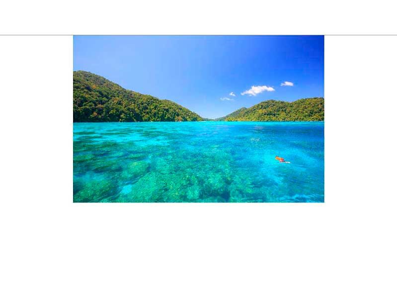 Eine malerische Küstenlandschaft mit türkisfarbenem Wasser und grünen Hügeln