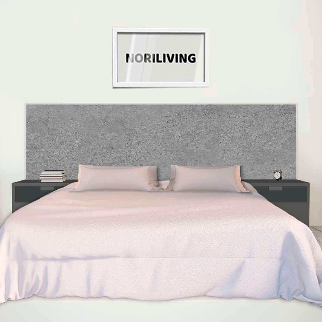 im Schlafzimmer eingebaute Bettrückwand mit Motiv Stein mittel grau Beton 9441 schwarz-weiß