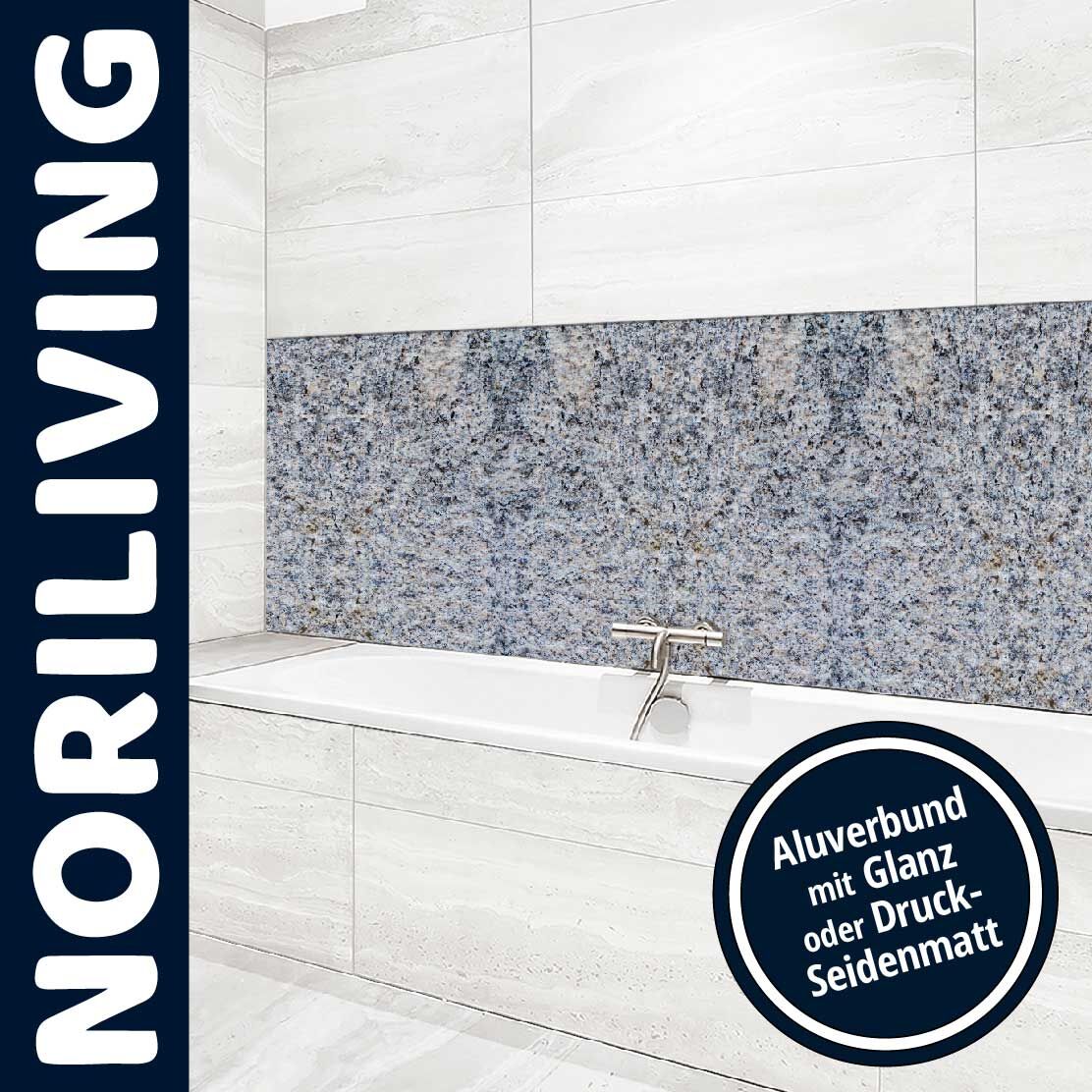 Modernes Badezimmer mit Noriliving Wandverkleidung aus Aluverbund in Glanz oder Druck-Seidenmatt.