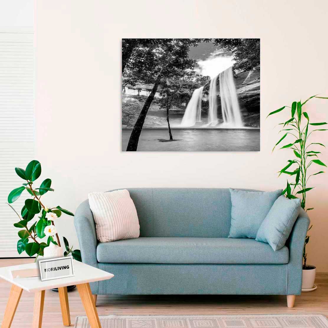 Wandbild über dem Sofa mit Motiv Huai Luang Wasserfall Thailand 806 schwarz-weiß