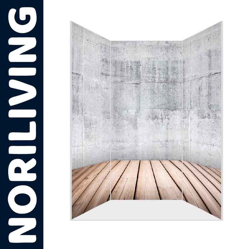 Dekorativer Paravent von Noriliving in Betonoptik mit Holzbodenmuster