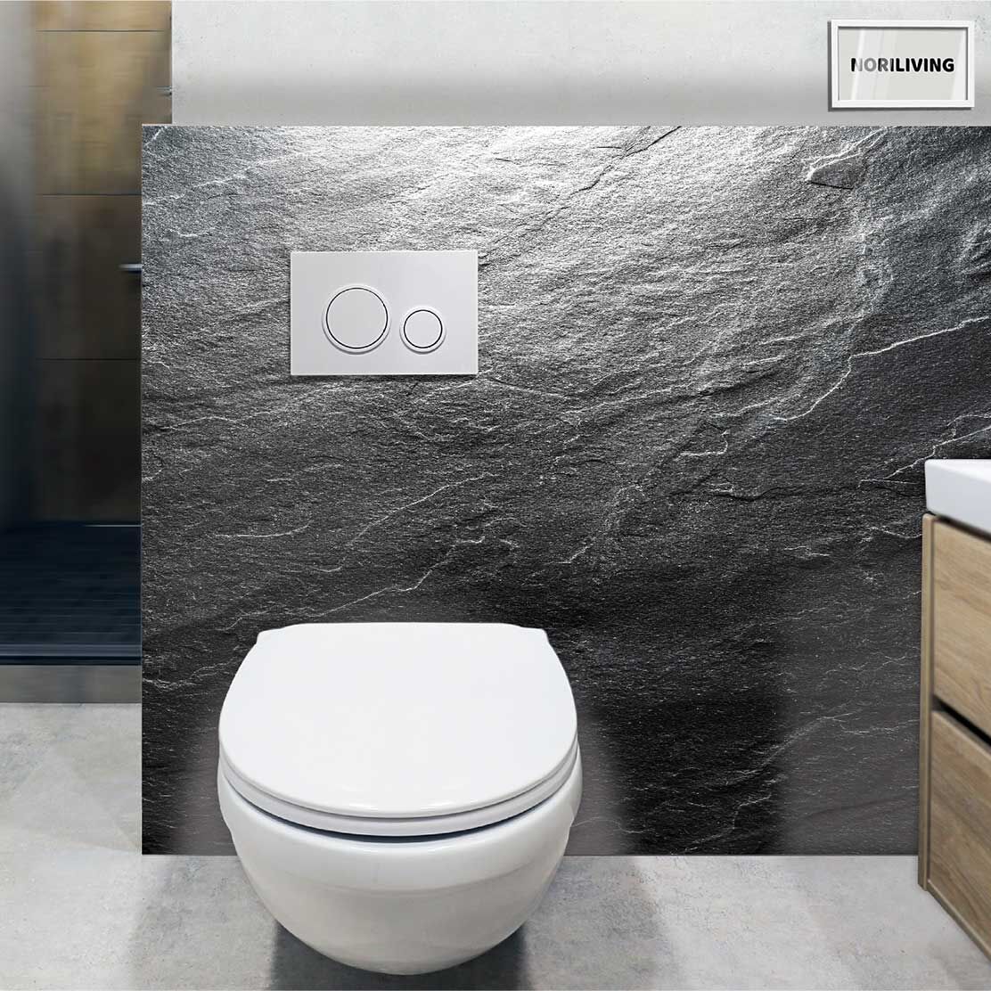 im WC eingebaute Toilettenrückwand mit Motiv Stein Schiefer 349