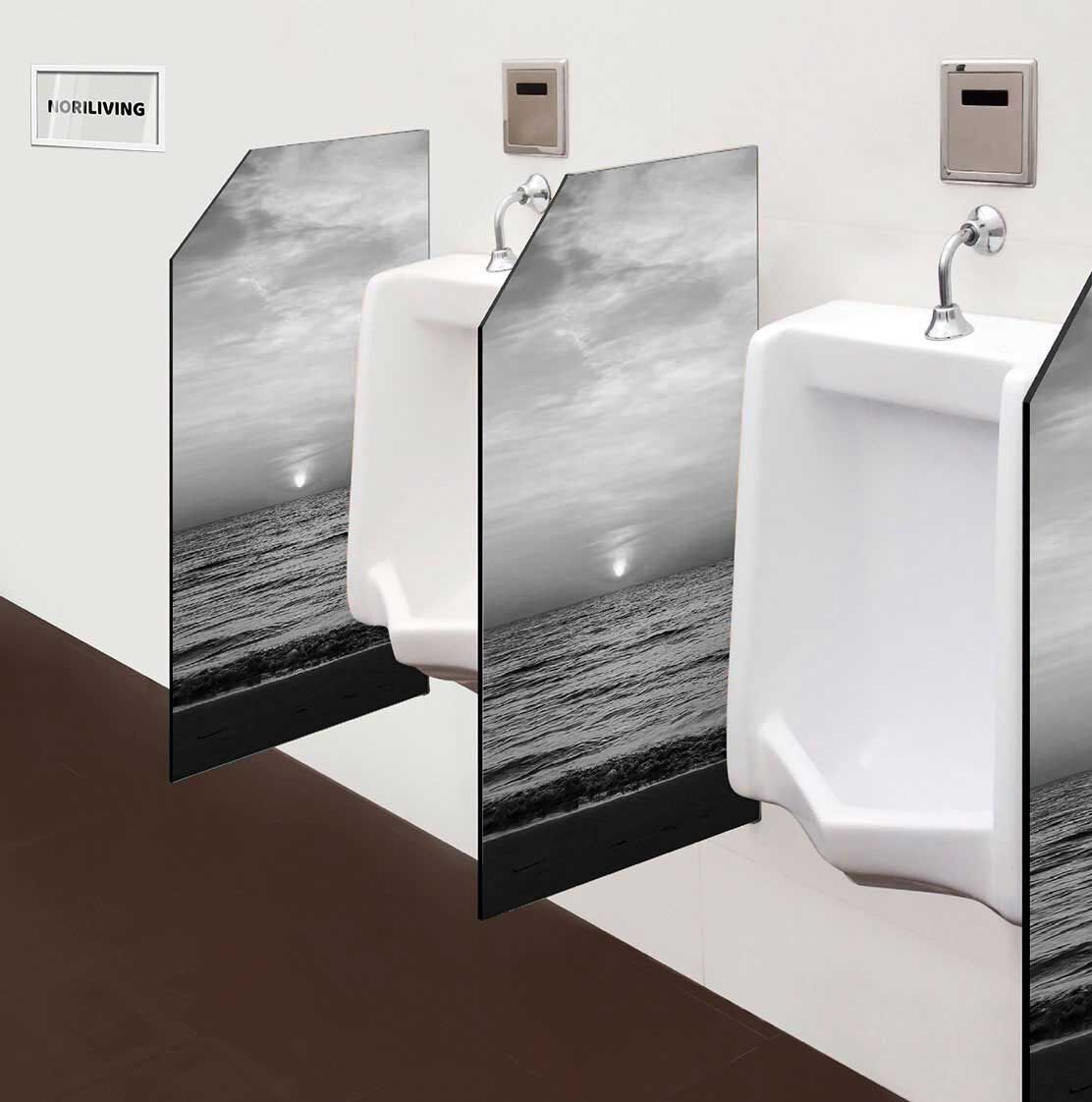 in der Toilette eingebaute Schamwand mit Motiv Meer Sonnenuntergang 382 schwarz-weiß