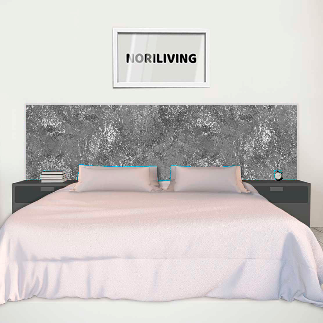 im Schlafzimmer eingebaute Bettrückwand mit Motiv Wasser Optik blau 112 schwarz-weiß