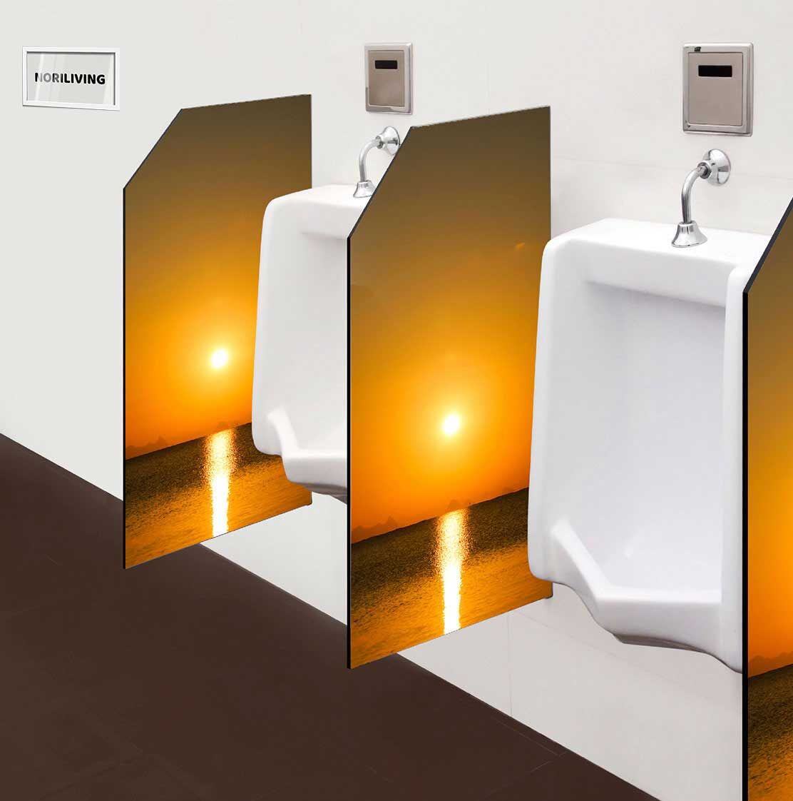 in der Toilette eingebaute Schamwand mit Motiv Sonnenuntergang am tropischen Meer 982