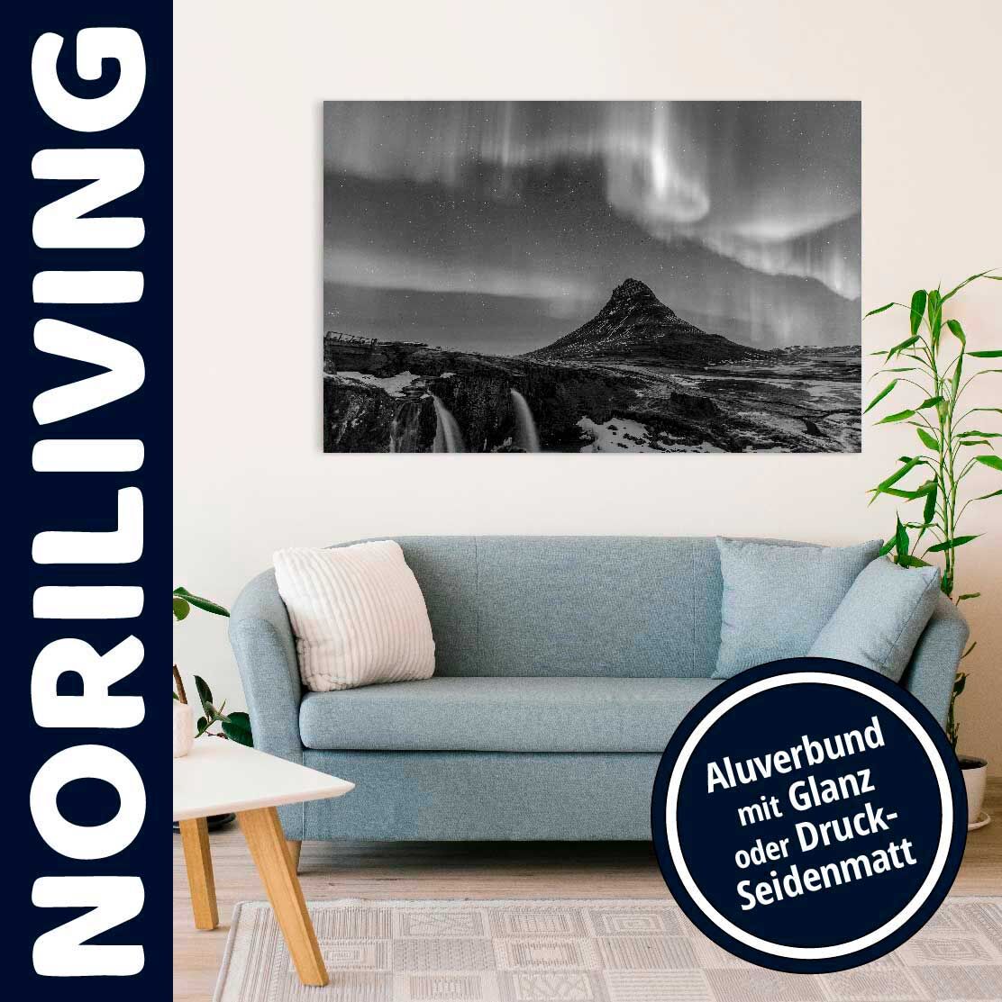 Wandbild Alu Nordlicht Aurora borealis 090 schwarz-weiß