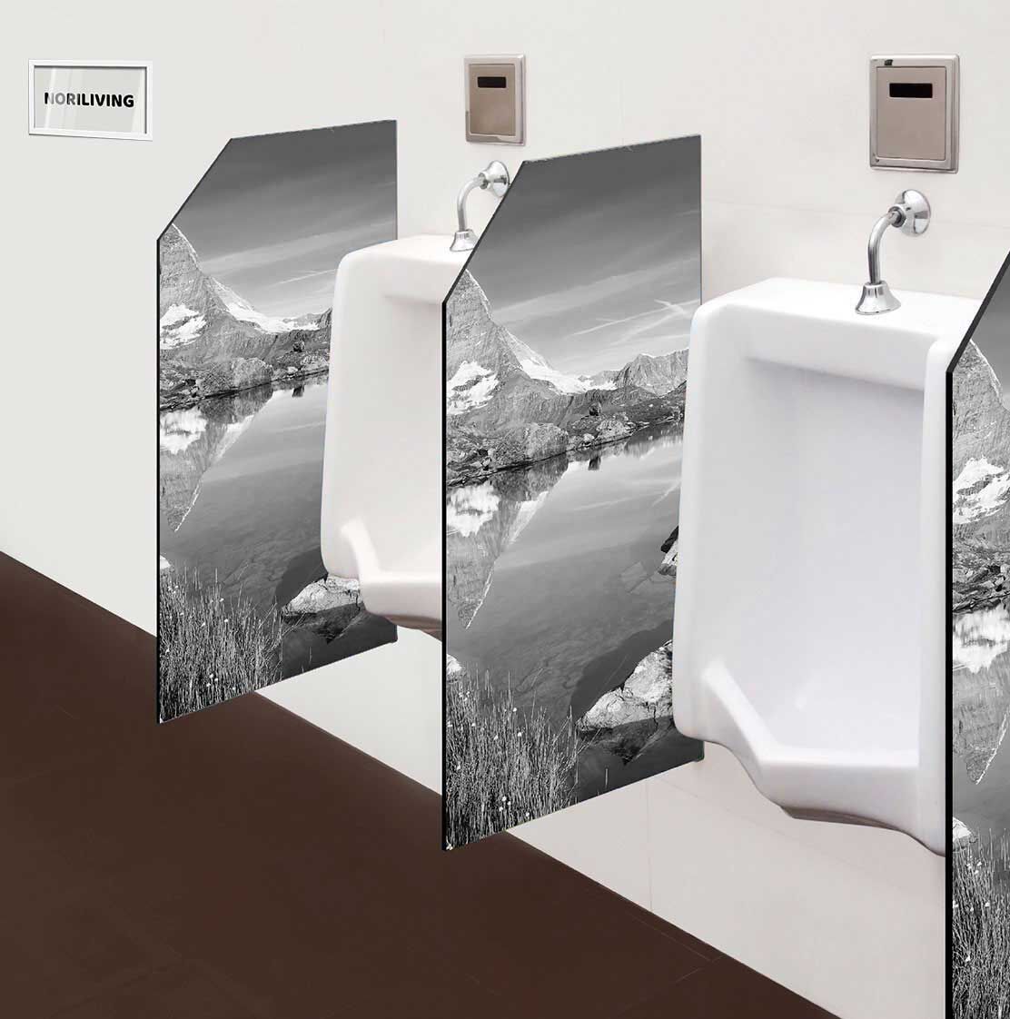 in der Toilette eingebaute Schamwand mit Motiv Berge und See in der Schweiz 520 schwarz-weiß