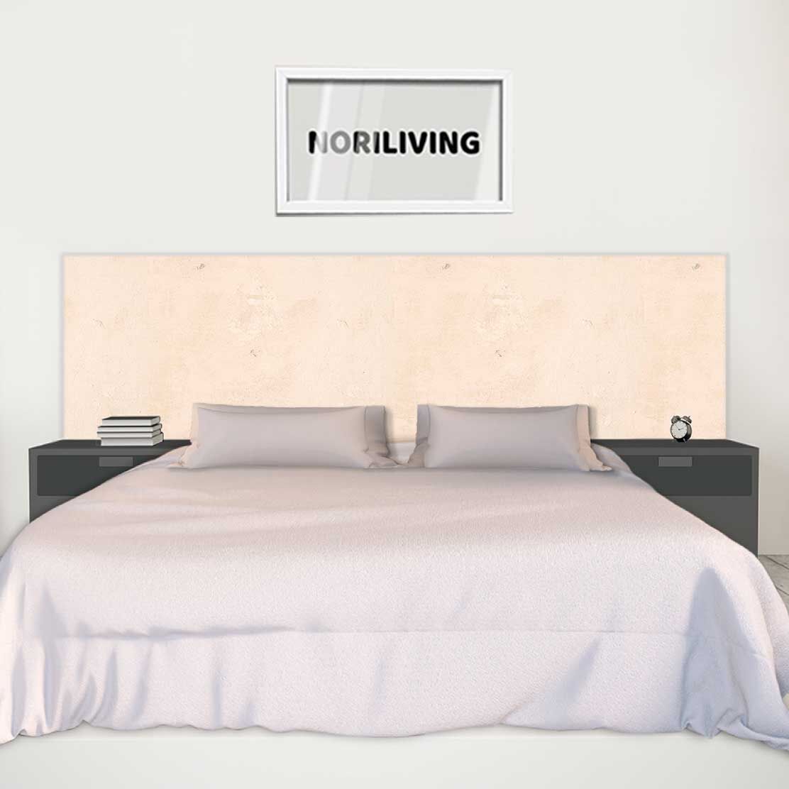 im Schlafzimmer eingebaute Bettrückwand mit Motiv verputzte Steinmauer Beige 981