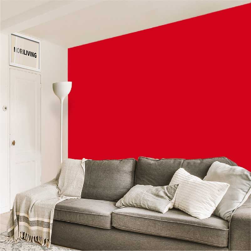 im Wohnzimmer eingebaute Wohnzimmerrückwand mit Motiv Unifarbe Rot 2333