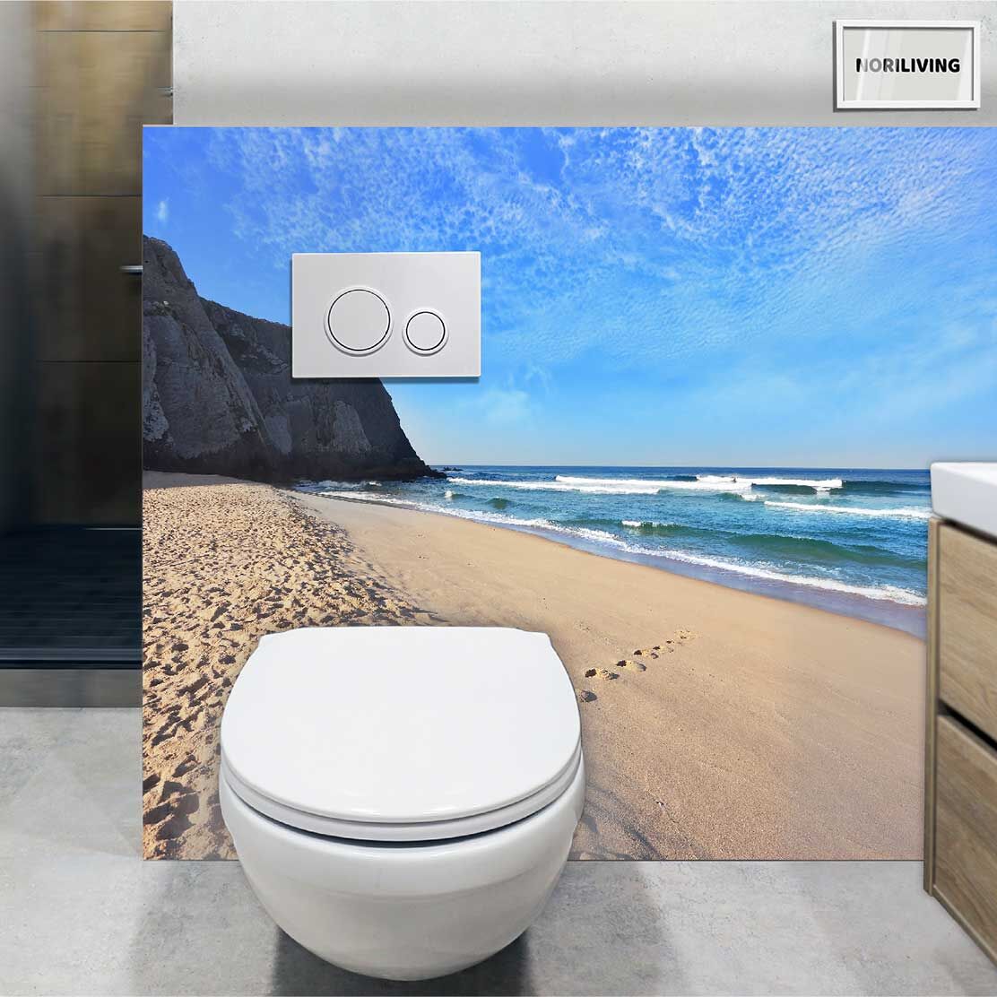 im WC eingebaute Toilettenrückwand mit Motiv schöner Strand an der Atlantikküste 216