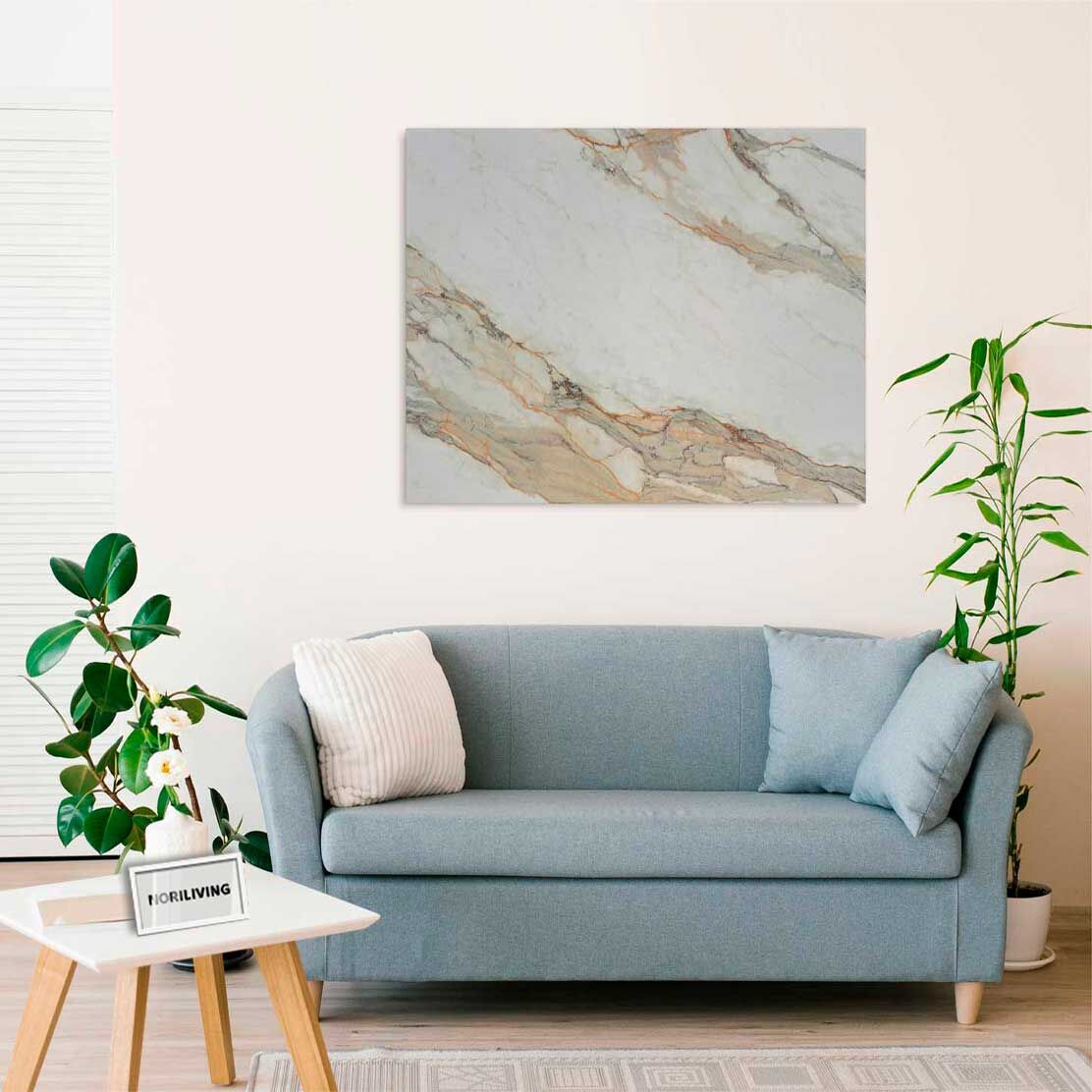 Wandbild über dem Sofa mit Motiv Marmor beige 117