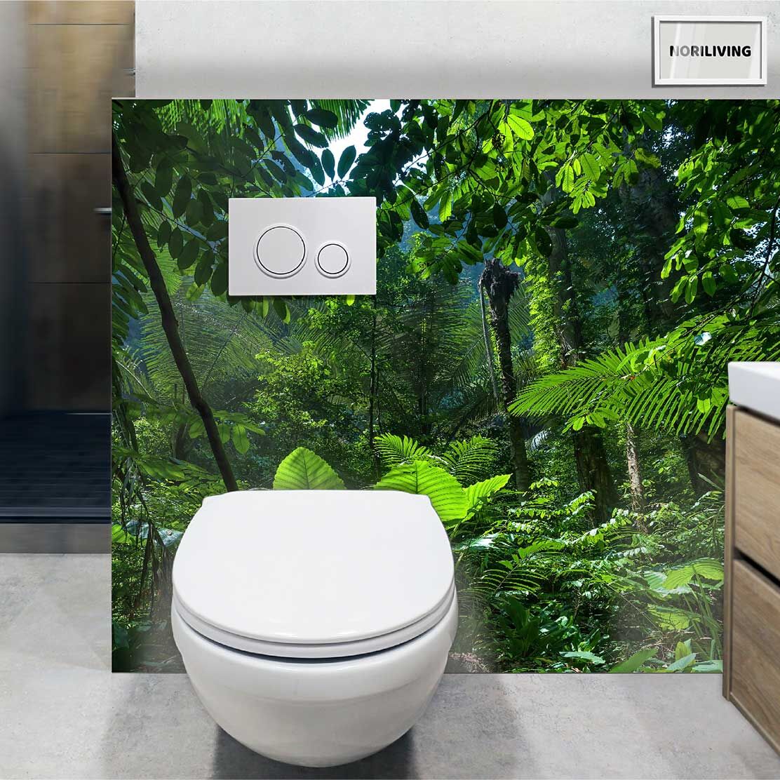 im WC eingebaute Toilettenrückwand mit Motiv grüner Dschungelwald 402