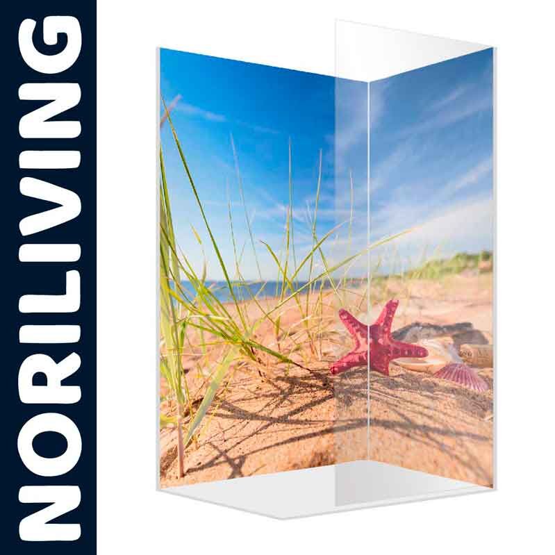 Wandbild aus Acrylglas mit Strand- und Seestern-Design.