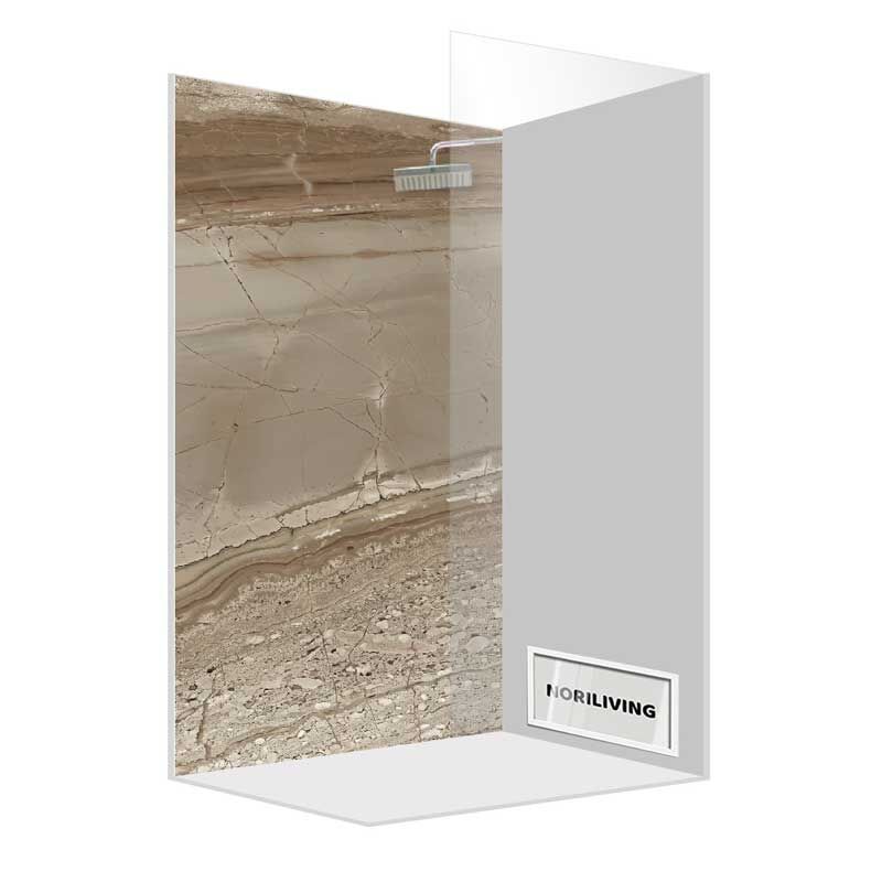 Abbildung einer Einzel-Duschrückwand mit Motiv Marmorstruktur beige-braun 027