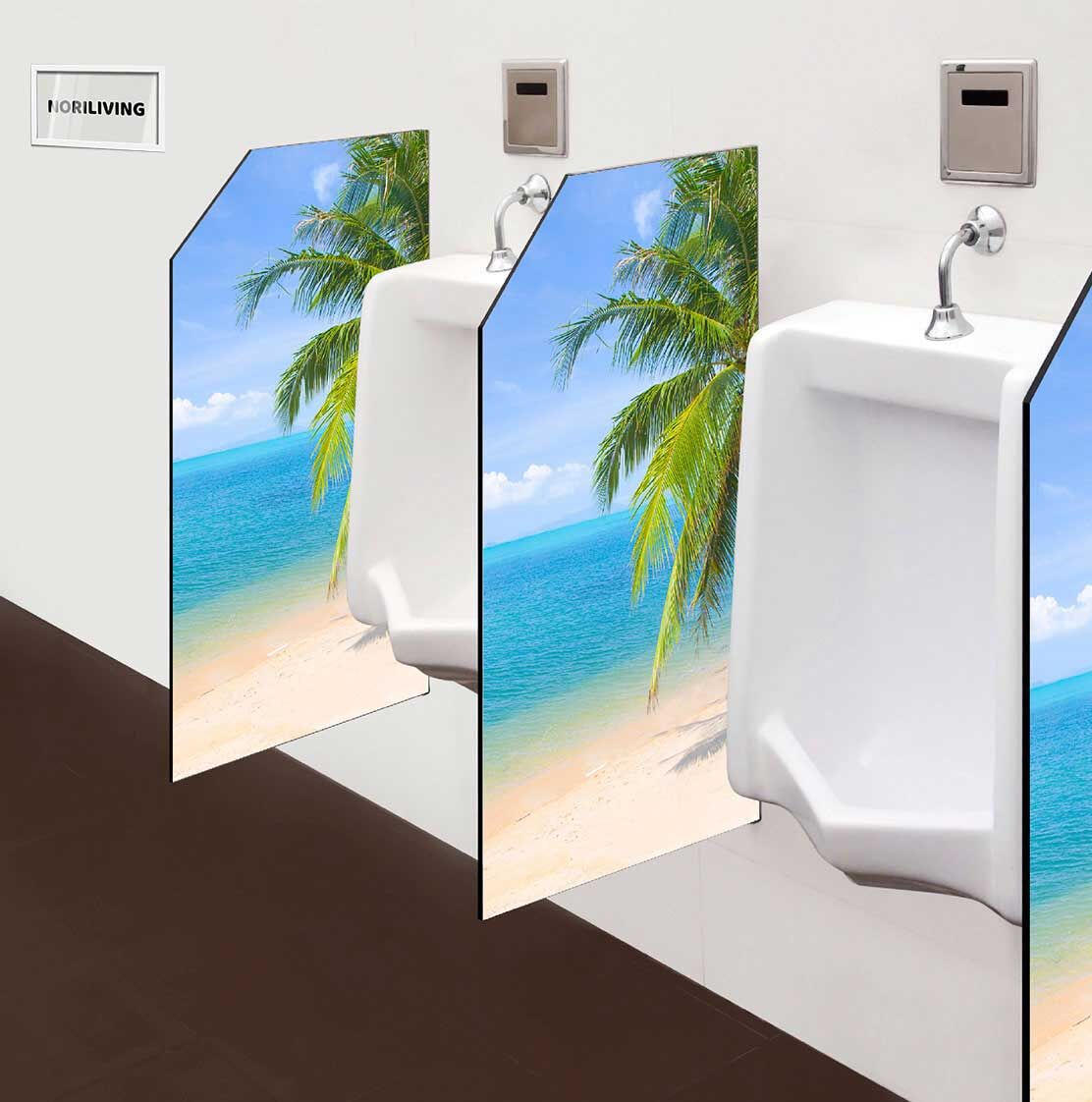in der Toilette eingebaute Schamwand mit Motiv Am Palmenstrand Karibik 364