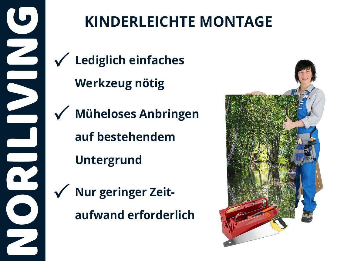 Aufzählung der Vorteile einer Badrückwand aus Aluverbund