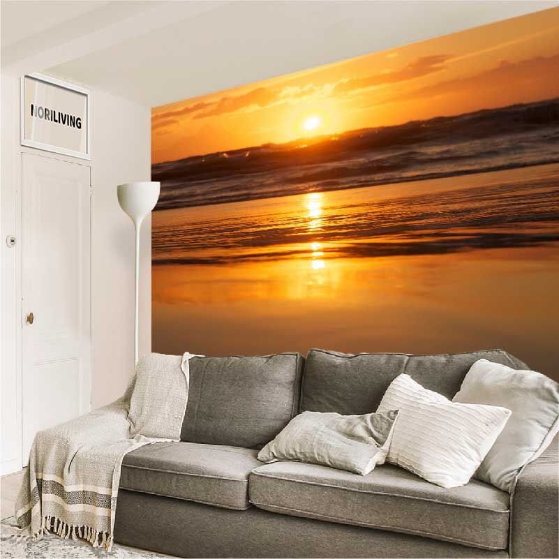 im Wohnzimmer eingebaute Wohnzimmerrückwand mit Motiv Sonnenuntergang am Strand in Dänemark 754