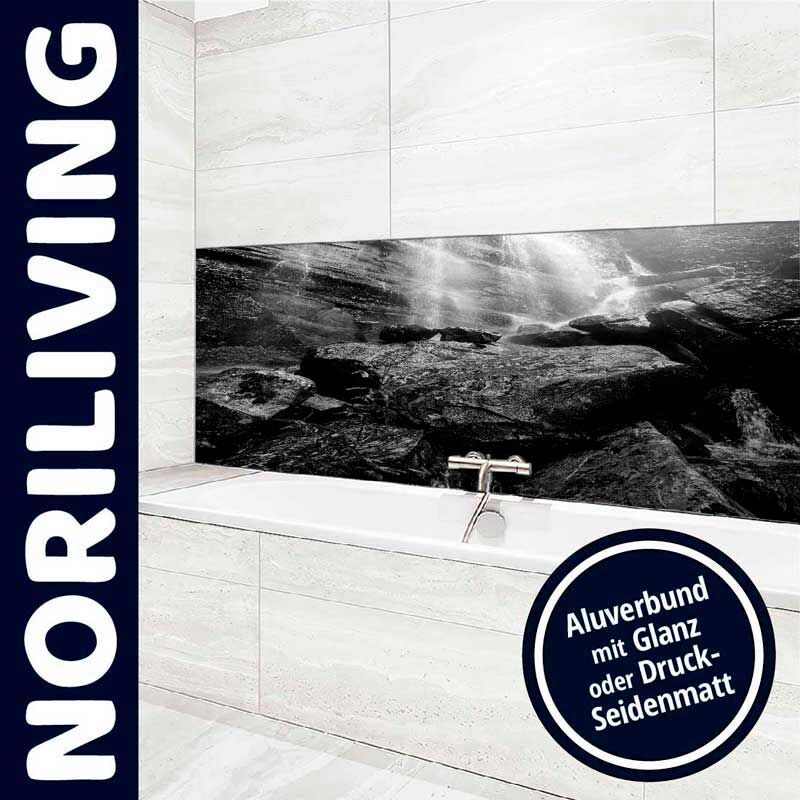 Moderne Badezimmerwand mit Noriliving Aluverbund in Glanz oder Seidenmatt