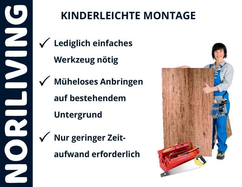 Montage-Anleitung von NORILIVING mit einer Person und Werkzeug