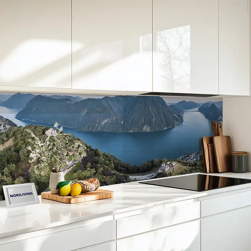 Küchenrückwand Alu Blick auf Luganer See, Monte Bre, Salvatore und Lugano Stadt in der Schweiz 107