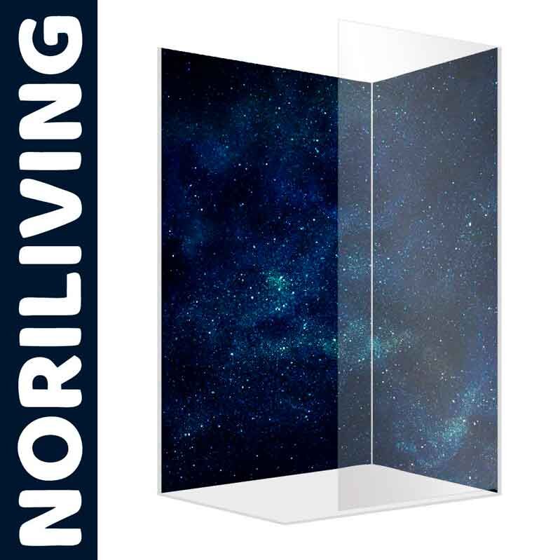 Duschwand mit blauem Weltraum-Motiv von NORILIVING