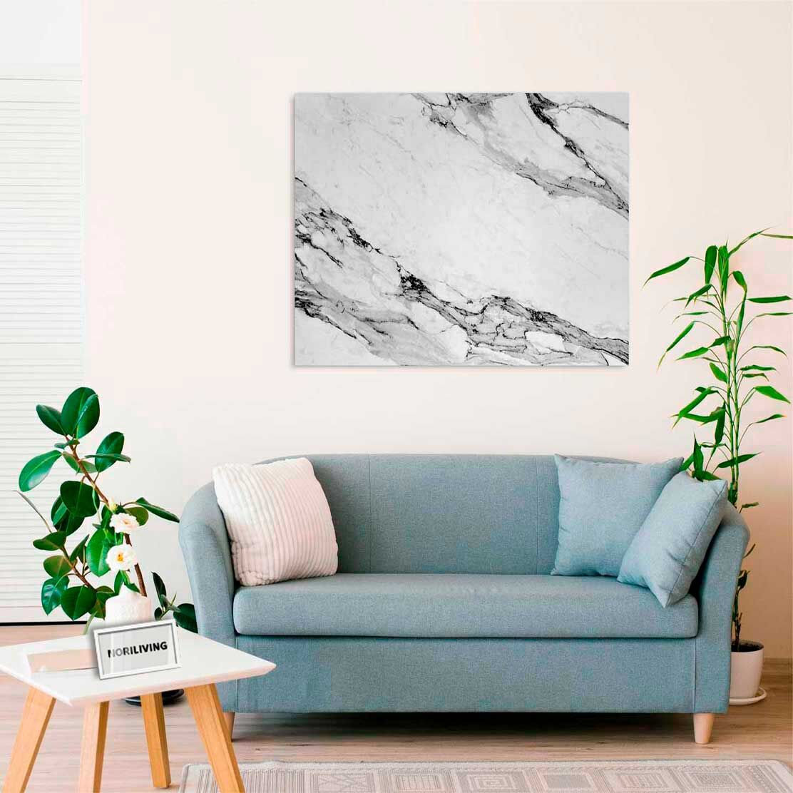 Wandbild über dem Sofa mit Motiv Marmor dunkelgrau 117c schwarz-weiß