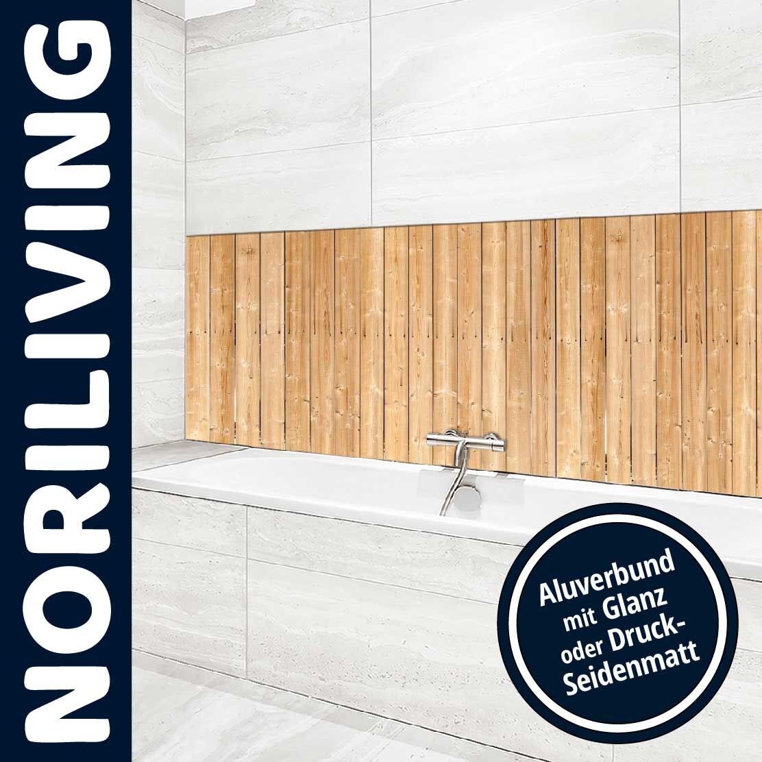 Moderne Küchenrückwand in Holzoptik mit Aluverbund von NORILIVING, erhältlich in Glanz oder Druck-Seidenmatt